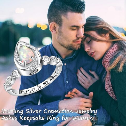 Jinlou Sterling Silver Teardrop Opal Urn Ring for Ashes Cremation Rings Memorial Jewelry for Women for Ashes of Loved Ones in Kuwait