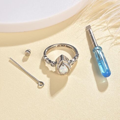 Jinlou Sterling Silver Teardrop Opal Urn Ring for Ashes Cremation Rings Memorial Jewelry for Women for Ashes of Loved Ones in Kuwait