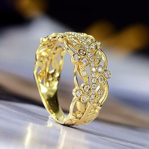 18K Gold Plated Vintage Lace Filigree Ring for Women, Romantic Retro Art Floral Band Ring, Geometric Hollow Medieval Style Statement Ring in Saudi Arabia