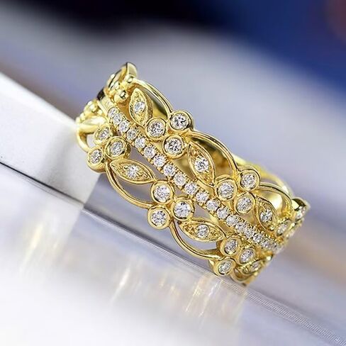 18K Gold Plated Vintage Lace Filigree Ring for Women, Romantic Retro Art Floral Band Ring, Geometric Hollow Medieval Style Statement Ring in Saudi Arabia