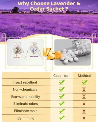 8 عبوات من رقائق الأرز وأكياس اللافندر الطبيعية المجففة - لوقف تلف الملابس، وأكياس عطر المنزل من خشب الأرز واللافندر للأدراج والخزائن (3 أرز و5 لافندر) in Kuwait