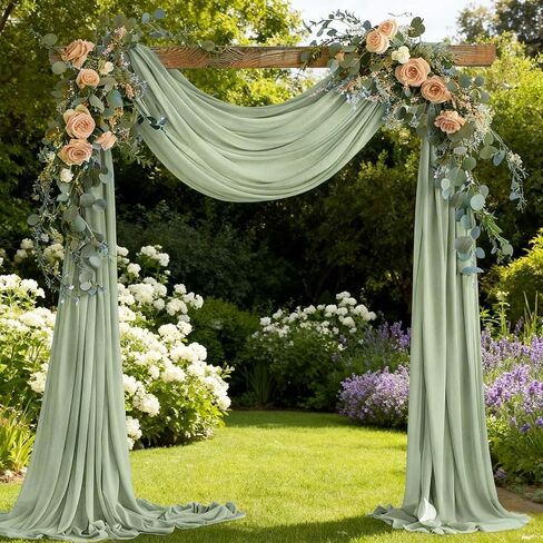 2 Panels Sage Green Wedding Glitter Arch Draping Fabric Easter 29" × 6.5 Yards Sheer Backdrop Curtains Drapery for Spring Wedding Ceremony Birthday Party Indoor Ceiling Decor in Saudi Arabia