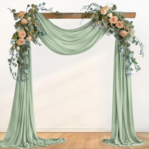 2 Panels Sage Green Wedding Glitter Arch Draping Fabric Easter 29" × 6.5 Yards Sheer Backdrop Curtains Drapery for Spring Wedding Ceremony Birthday Party Indoor Ceiling Decor in Saudi Arabia