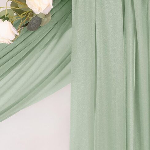 2 Panels Sage Green Wedding Glitter Arch Draping Fabric Easter 29" × 6.5 Yards Sheer Backdrop Curtains Drapery for Spring Wedding Ceremony Birthday Party Indoor Ceiling Decor in Saudi Arabia