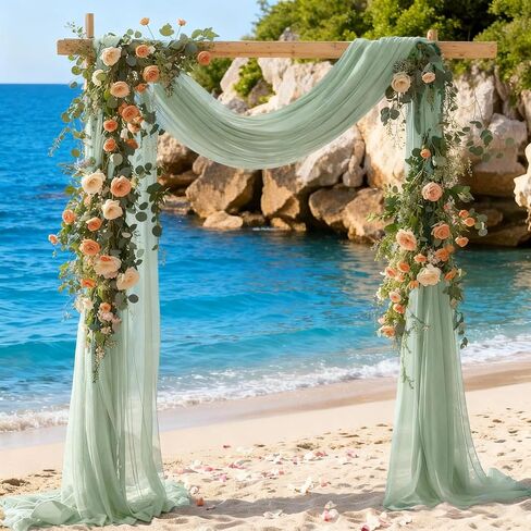 2 Panels Sage Green Wedding Glitter Arch Draping Fabric Easter 29" × 6.5 Yards Sheer Backdrop Curtains Drapery for Spring Wedding Ceremony Birthday Party Indoor Ceiling Decor in Saudi Arabia