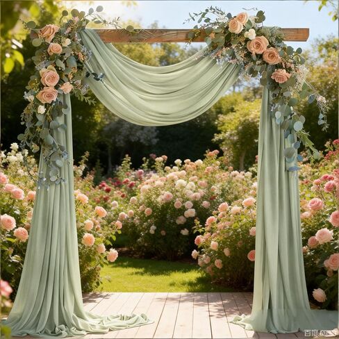 2 Panels Sage Green Wedding Glitter Arch Draping Fabric Easter 29" × 6.5 Yards Sheer Backdrop Curtains Drapery for Spring Wedding Ceremony Birthday Party Indoor Ceiling Decor in Saudi Arabia