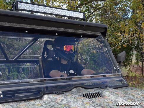 SuperATV Scratch Resistant Flip Up Windshield for Odes Dominator, Can be Closed, Vented, or Fully Open, Made of 1/4" Polycarbonate 250x Stronger than Glass, Hard Coated, USA Made in Saudi Arabia