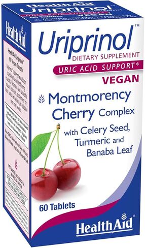 Uriprinol®، تطهير حمض اليوريك، 60 قيراط، مرتين يوميًا، مركب كرز مونتمورنسي مع بذور الكرفس، الكركم وأوراق البانابا، نباتي in Kuwait