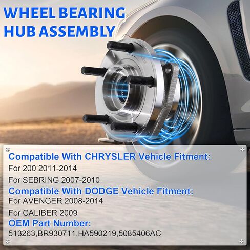 513263 Front Wheel Bearing Hub Assembly with 5 Lug Compatible with Chrysler 200 2011-2014,Fit for Sebring 2007-2010,Fit for Chrysler Cirrus 2007-2010,Fit for Dodge Avenger 2008-2014 in Kuwait