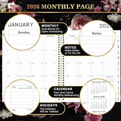 2026 Planner - 8" x 10", Weekly and Monthly Planner, JAN. - DEC. 2026, 2026 Calendar/Planner Spiral Bound with Sturdy Cover, Plastic Coated Monthly Tabs, Thick Paper in Kuwait