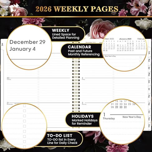 2026 Planner - 8" x 10", Weekly and Monthly Planner, JAN. - DEC. 2026, 2026 Calendar/Planner Spiral Bound with Sturdy Cover, Plastic Coated Monthly Tabs, Thick Paper in Kuwait