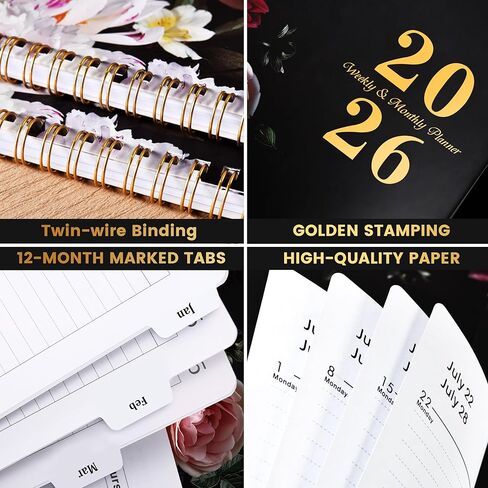 2026 Planner - 8" x 10", Weekly and Monthly Planner, JAN. - DEC. 2026, 2026 Calendar/Planner Spiral Bound with Sturdy Cover, Plastic Coated Monthly Tabs, Thick Paper in Kuwait