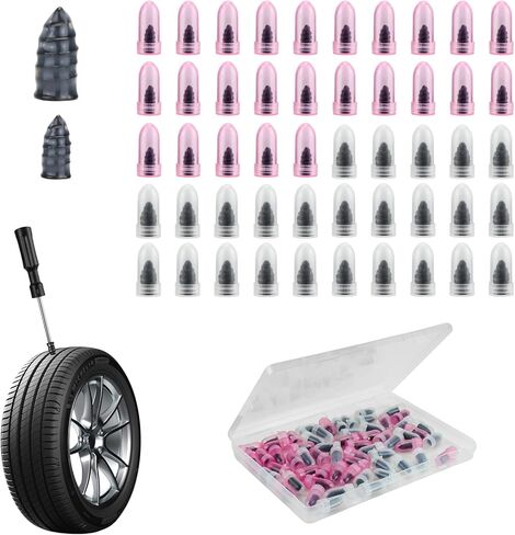 مجموعة براغي إصلاح الإطارات 50 قطعة من JAMIEWIN، سدادات إطارات ذاتية الغلق من نوع المسمار مجموعة أظافر مطاطية، براغي في سدادات الإطارات شديدة التحمل للسيارة، الجرار، الدراجة النارية، الشاحنة، إصلاح ثقب إطارات سيارات الدفع الرباعي in Kuwait