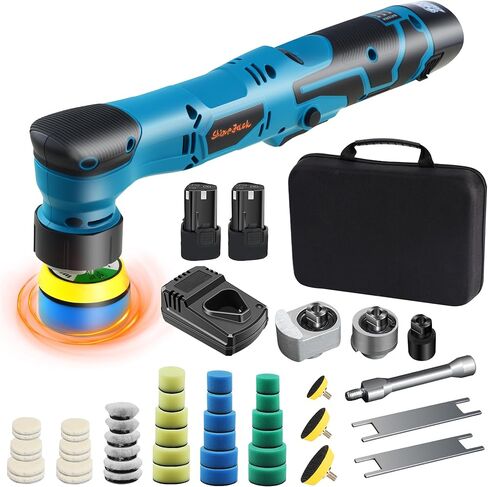 Cordless Mini Car Polisher,Cordless Orbital Buffer with Batteries Pads Kit, 6 Variable Speed 2500-6500RPM for Car Detailing 1 Inch, 1.5 Inch, 2 Inch Pads in Saudi Arabia