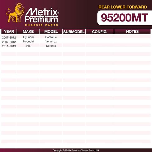 أجزاء هيكل Metrix Premium - قطعتان من ذراع التحكم الخلفي السفلي للأمام مع وصلة كروية ومجموعة جلبة تناسب 2007-2012 Hyundai Santa Fe، Veracruz، 2011-2013 Kia Sorento، استبدال RK621884 in Saudi Arabia