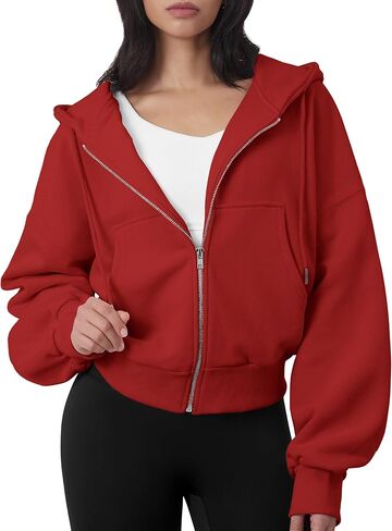 GIVON Womens Oversized Fit Cropped Zip Up Hoodies Nickel Zipper Soft French Terry Hooded Sweatshirts with Kangaroo Pocket in Saudi Arabia