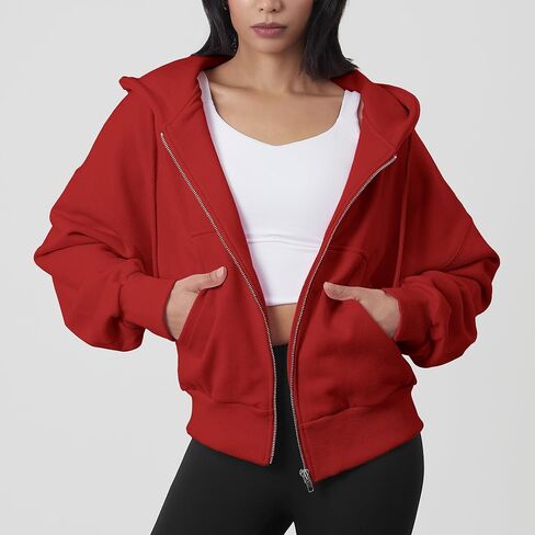 GIVON Womens Oversized Fit Cropped Zip Up Hoodies Nickel Zipper Soft French Terry Hooded Sweatshirts with Kangaroo Pocket in Saudi Arabia