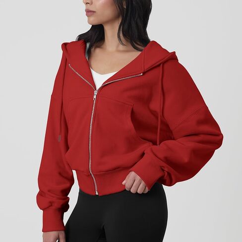 GIVON Womens Oversized Fit Cropped Zip Up Hoodies Nickel Zipper Soft French Terry Hooded Sweatshirts with Kangaroo Pocket in Saudi Arabia