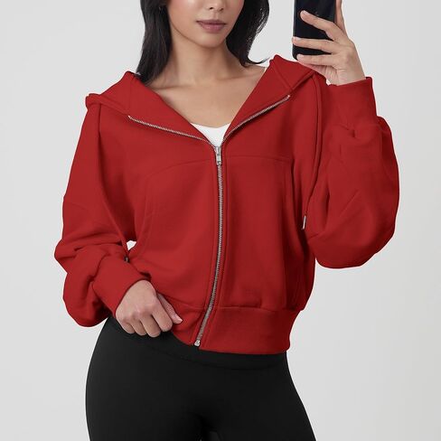 GIVON Womens Oversized Fit Cropped Zip Up Hoodies Nickel Zipper Soft French Terry Hooded Sweatshirts with Kangaroo Pocket in Saudi Arabia