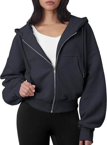 GIVON Womens Oversized Fit Cropped Zip Up Hoodies Nickel Zipper Soft French Terry Hooded Sweatshirts with Kangaroo Pocket in Saudi Arabia