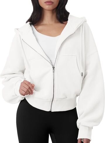 GIVON Womens Oversized Fit Cropped Zip Up Hoodies Nickel Zipper Soft French Terry Hooded Sweatshirts with Kangaroo Pocket in Saudi Arabia