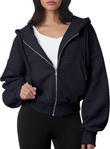 GIVON Womens Oversized Fit Cropped Zip Up Hoodies Nickel Zipper Soft French Terry Hooded Sweatshirts with Kangaroo Pocket in Saudi Arabia