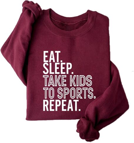 أكل النوم خذ الأطفال إلى الرياضة تكرار البلوز المرأة مضحك قمصان أمي عادية Crewneck كم طويل البلوز القمم in Kuwait