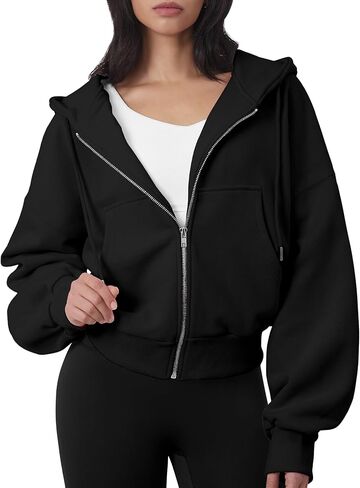 GIVON Womens Oversized Fit Cropped Zip Up Hoodies Nickel Zipper Soft French Terry Hooded Sweatshirts with Kangaroo Pocket in Saudi Arabia