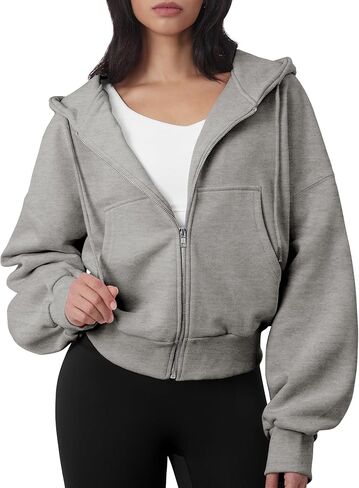 GIVON Womens Oversized Fit Cropped Zip Up Hoodies Nickel Zipper Soft French Terry Hooded Sweatshirts with Kangaroo Pocket in Saudi Arabia