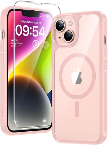 حافظة TAURI 3 في 1 مغناطيسية مصممة لهاتف iPhone 14 وحافظة iPhone 13، [مصممة لـ Magsafe] مع 2 واقي شاشة، حافظة هاتف مقاومة للصدمات لهاتف iPhone 13/14، وردي in Kuwait