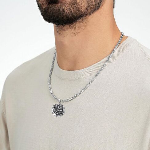 Viking Necklace for Men 925 Sterling Silver Norse Vegvisir Compass Pendant Viking Jewelry for Men in Saudi Arabia
