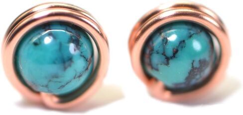 Extra Tiny Turquoise Stud Earrings Arizona Sleeping Beauty Turquoise Wire Wrapped Copper Handmade Minimalist Gemstone Earrings in Kuwait