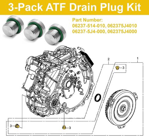 مجموعة من 3 قطع من سدادات لولبية تعبئة الزيت ATF متوافقة مع Honda Odyssey، Passport، Pilot، Ridgeline 2016-2025 Acura MDX TLX 06237-5J4-010 ناقل حركة أوتوماتيكي بـ 9 سرعات in Saudi Arabia