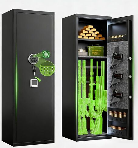8-12 Fingerprint Gun safes, Rifle Safe, Use Immediately Gun Safes for Home Rifle and Pistols, Long Gun Safe for Rifle Shotgun for Home,Quick Access Rifle Safes, Adjustable Shelves in Kuwait