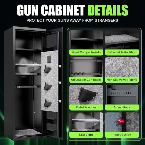 8-12 Fingerprint Gun safes, Rifle Safe, Use Immediately Gun Safes for Home Rifle and Pistols, Long Gun Safe for Rifle Shotgun for Home,Quick Access Rifle Safes, Adjustable Shelves in Kuwait