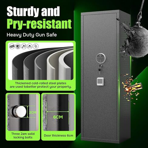 8-12 Fingerprint Gun safes, Rifle Safe, Use Immediately Gun Safes for Home Rifle and Pistols, Long Gun Safe for Rifle Shotgun for Home,Quick Access Rifle Safes, Adjustable Shelves in Kuwait