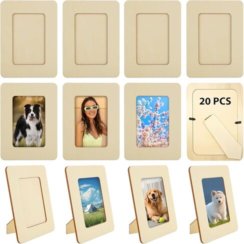 20 PCS DIY Wood Picture Frames Unfinished Wooden Photo Picture Frames for 4 x 6 In Photos Standing Postcard Picture Frame Set for Birthday Halloween Thanksgiving Paint and Decorate, 6 x 8 Inch in Kuwait