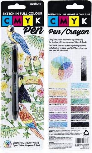 Suck UK CMYK Pen - Pens Multicolour - 4 in 1 Pen - Coloured Biro Pens - Ballpoint Pen - Stationery Supplies - Desk Accessories - Retractable - Teacher Supplies - Fidgets - Mixing Guide Included in Saudi Arabia
