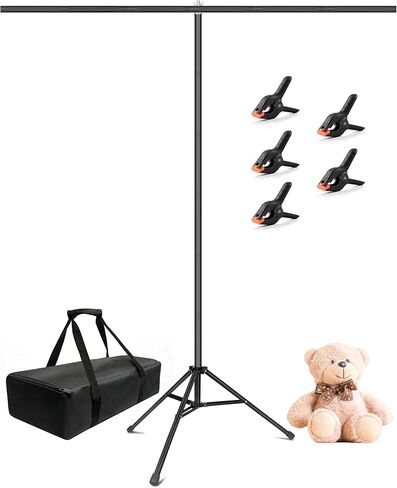 HEMMOTOP Portable T Shape Backdrop Stand 7x5 ft, Adjustable Green Screen Stand only, Photo Background Support Stand with 5 Clip Clamps and Carry Bag for Video Studio Parties Photoshoot in Kuwait