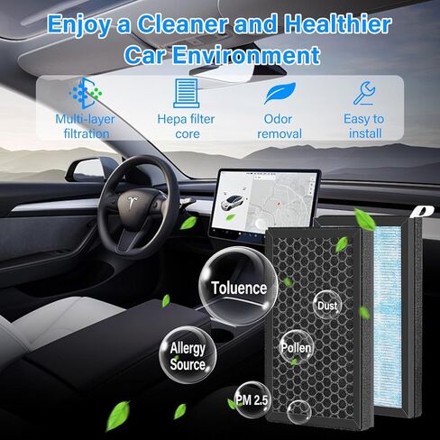 ملحقات فلتر هواء المقصورة Tesla Model 3 Y، قطعتان بديلتان لمكيف الهواء HEPA مع الكربون المنشط، متوافق مع أجزاء Tesla 2016-2025 in Kuwait