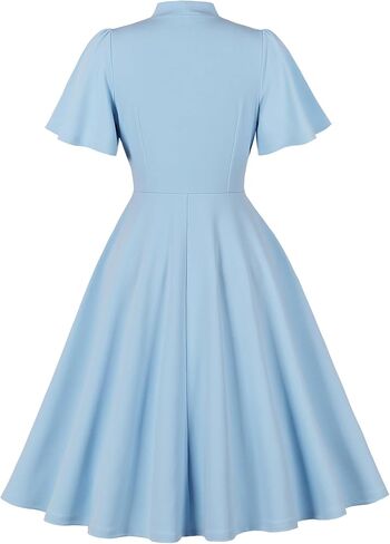Wellwits Women's Flare Sleeves Bow Tie Neck Vintage Work Cocktail Dress in Saudi Arabia