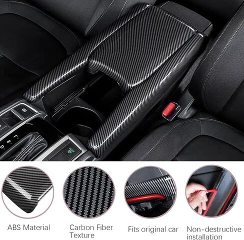 Car Interior Center Armrest Box Cover Console Box Storage Box Trim Covers Auto Accessories for Honda 10th Gen Civic 2016 2017 2018 2019 2020 2021 (Carbon Fiber) in Kuwait