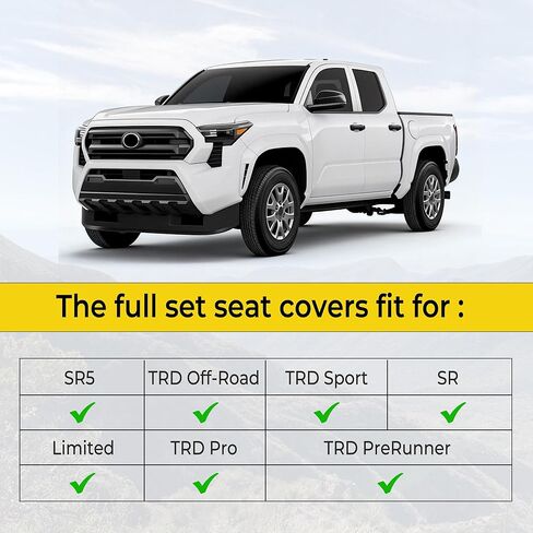 Trucks Seat Covers Fit for Toyota Tacoma 2024 2025 2026 Leather Car Seat Covers for Pick-up Double Cab SR,SR5,TRD Sport,TRD Off-Road,Fully Covered Car Seat Protector (Black,5 Full Set) in Saudi Arabia