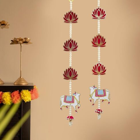 TIED RIBBONS 2 Pcs Kamdhenu Indian Hanging Decorations | Plastic, 2 feet | Lotus Wall Hanging for Indian Pooja Decorations, Navratri, Ganesh Pooja Decorations | Wall Hangings for Mandir in Kuwait