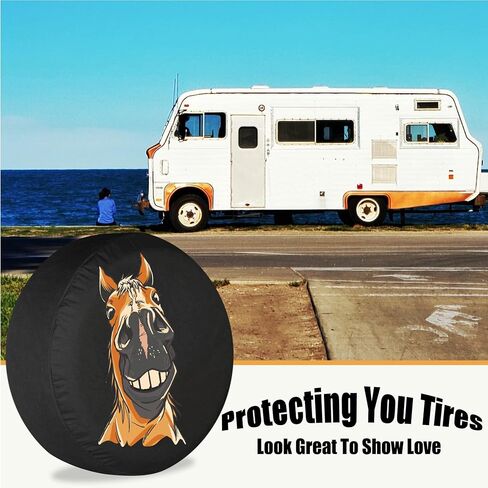 RV غطاء الإطارات الاحتياطية وجه الحصان مضحك مانعة لتسرب الماء والغبار واقية العالمي لمقطورة SUV فان مخيم السفر مقطورة 12 "13" 14 "15" 16 "17 بوصة in Kuwait