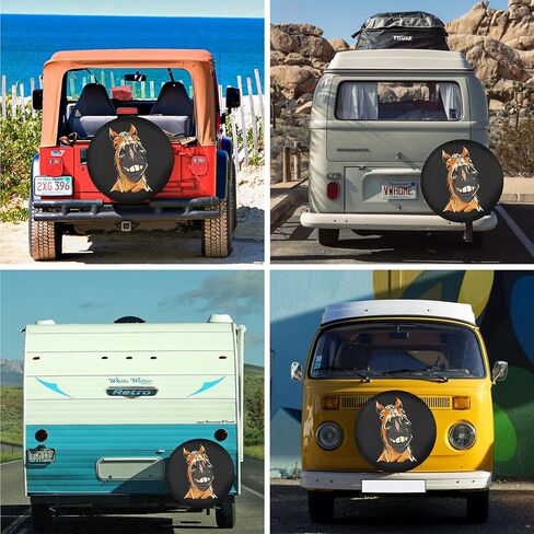 RV غطاء الإطارات الاحتياطية وجه الحصان مضحك مانعة لتسرب الماء والغبار واقية العالمي لمقطورة SUV فان مخيم السفر مقطورة 12 "13" 14 "15" 16 "17 بوصة in Kuwait