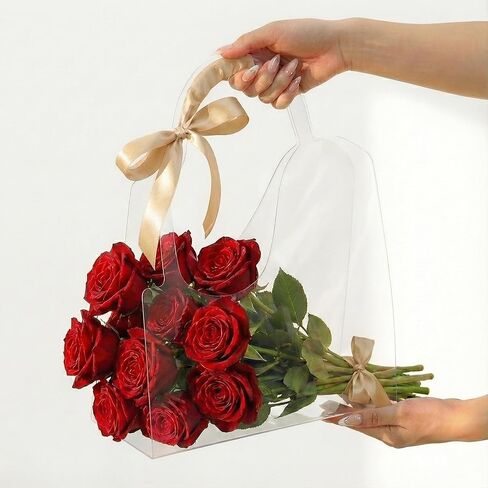 BBJ WRAPS Transparent Flower Bags For Bouquets PET Floral Gift Bags With Handle Florist Supplies Packaging For Flower Shops On Valentine's Day, Wedding, Mother's Day,10 Sets (Heart) in Kuwait