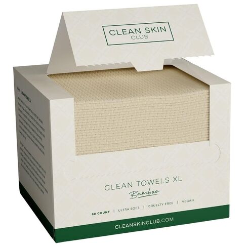 Clean Skin Club Bamboo Clean Towels XL, Award Winning Disposable Face Towel, Dry Makeup Removing Wipes, 100% Bamboo Fibers, Super Soft for Sensitive Skin, 50 Count in Kuwait