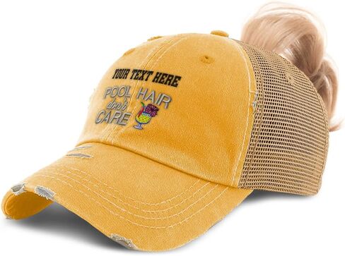 Custom Womens Ponytail Cap Pool Hair Don't Care Swimming Distressed Trucker Caps in Saudi Arabia