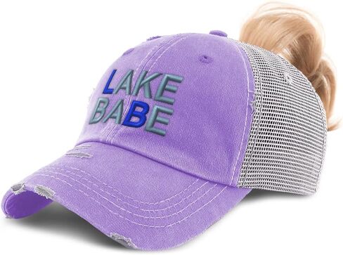 Custom Womens Ponytail Cap Lake Babe Swim Cotton Water Distressed Trucker Caps in Saudi Arabia